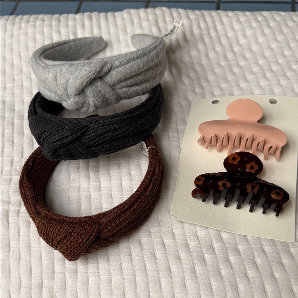 Stylish Headband and Hair Clip Set in Gray, Black, and Brown
